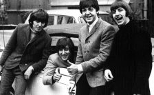 The Beatles on the day John Lennon passed his driving test, 15 February 1965