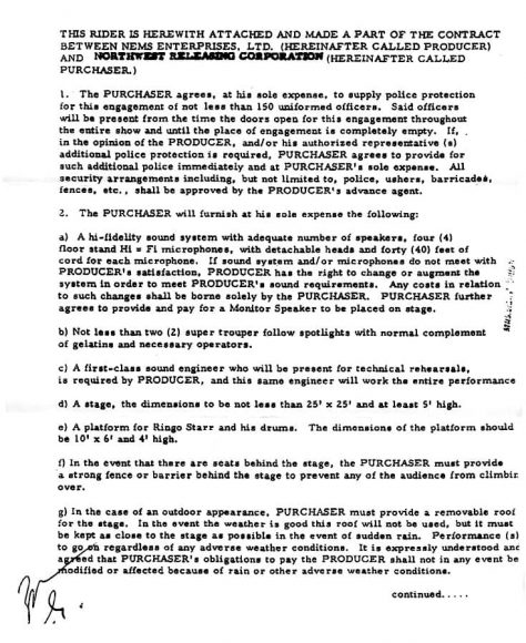 The Beatles' contract for performances at Portland Coliseum, 22 August 1965 - part two