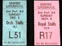 Tickets for The Beatles at the Empire Theatre, Liverpool, 5 December 1965