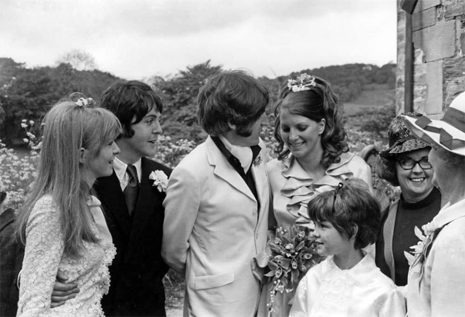 Jane Asher and Paul McCartney at Mike McCartney's wedding, 7 June 1968