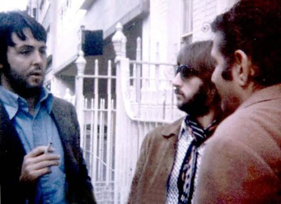 Paul McCartney, Ringo Starr and Allen Klein outside Apple, 3 Savile Row, 20 September 1969