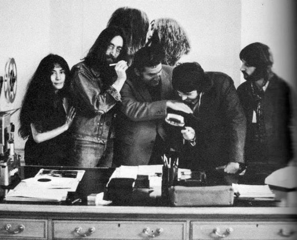 Yoko Ono, John Lennon, Allen Klein, Paul McCartney and Ringo Starr at Apple, 3 Savile Row, 20 September 1969