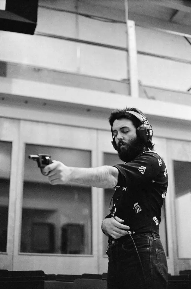 Paul McCartney firing a gun, A&M Studios, New York, 26 January 1971