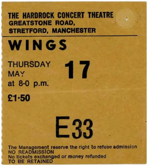 Wings ticket – live in Manchester, 17 May 1973