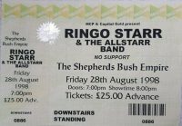 Ringo Starr ticket – Shepherds Bush Empire, London, 28 August 1998