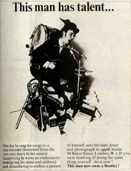 'This man has talent' advertisement, Apple Corps, 1968