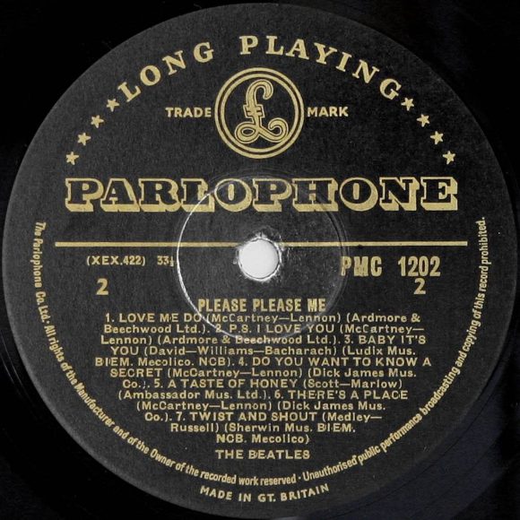 Label for The Beatles' Please Please Me vinyl LP (side 2)