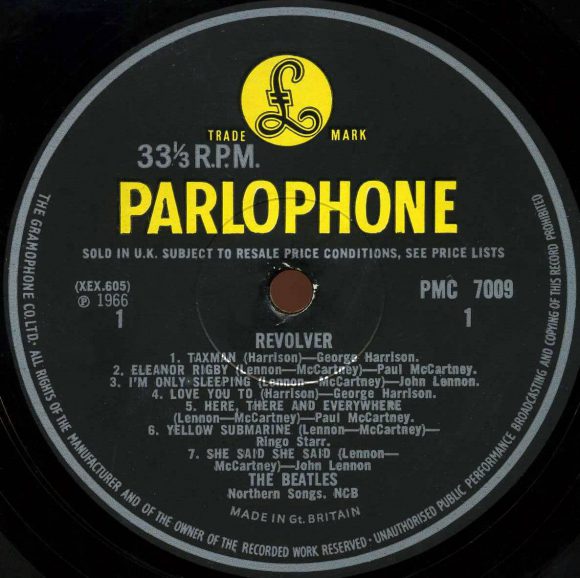 Label for The Beatles' Revolver album, side A