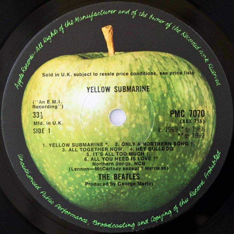 The Beatles' Yellow Submarine soundtrack album label (a-side)