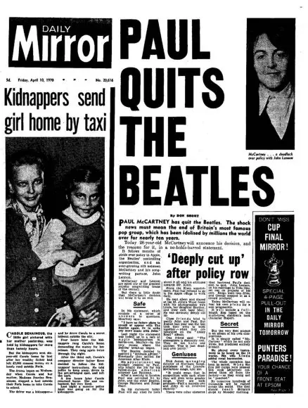 'Paul Quits The Beatles' – Daily Mirror, 10 April 1970