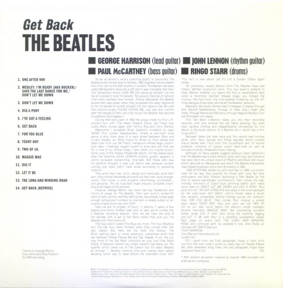 The Beatles – Get Back album rear cover