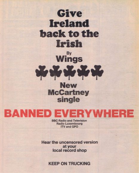 Advertisement for Give Ireland Back To The Irish by Wings