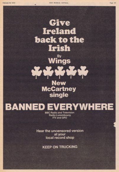 Advertisement for Give Ireland Back To The Irish by Wings