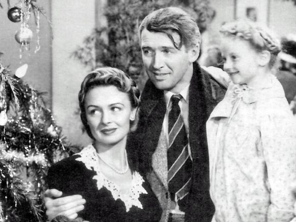 James Stewart, Donna Reed, and Karolyn Grimes in It's A Wonderful Life (1946)