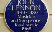 English Heritage plaque outside John Lennon's former home at 34 Montagu Square, London