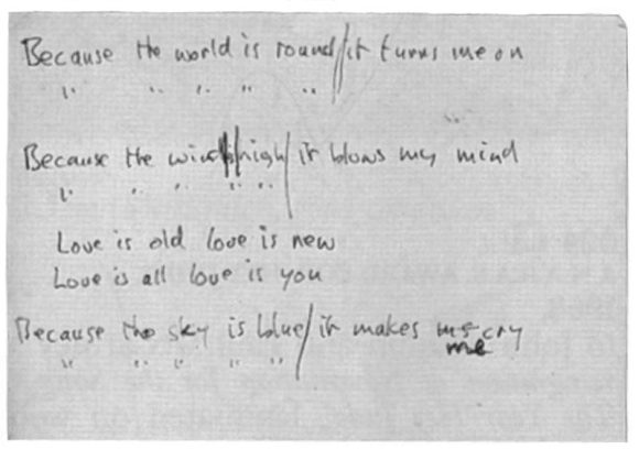 John Lennon's handwritten lyrics for Because