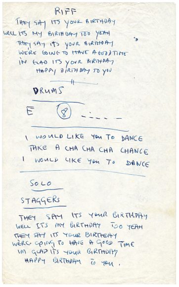 Lyrics for Birthday, transcribed by Mal Evans