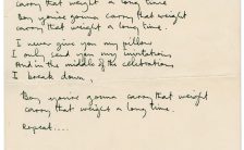 Paul McCartney's handwritten lyrics for Golden Slumbers/Carry That Weight