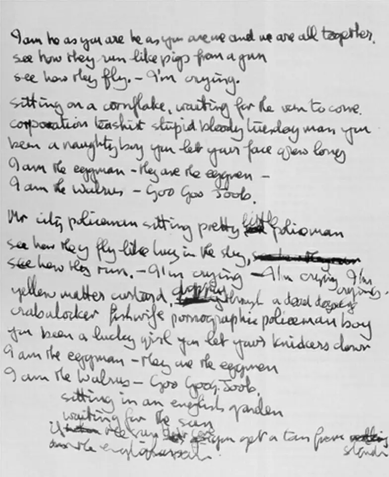 John Lennon's handwritten lyrics for I Am The Walrus
