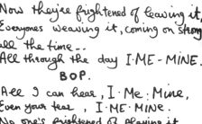 George Harrison's handwritten lyrics for I Me Mine