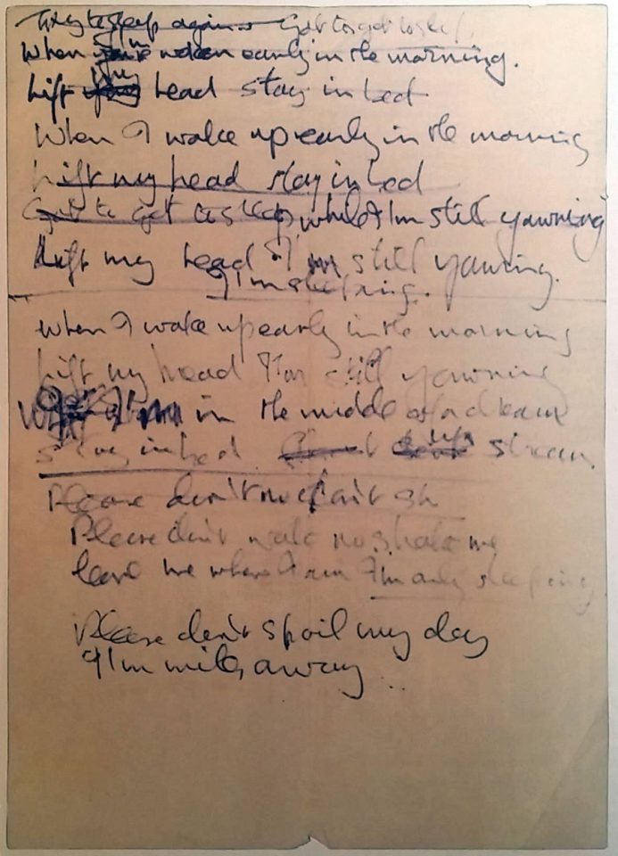 John Lennon's handwritten lyrics for I'm Only Sleeping, 1966