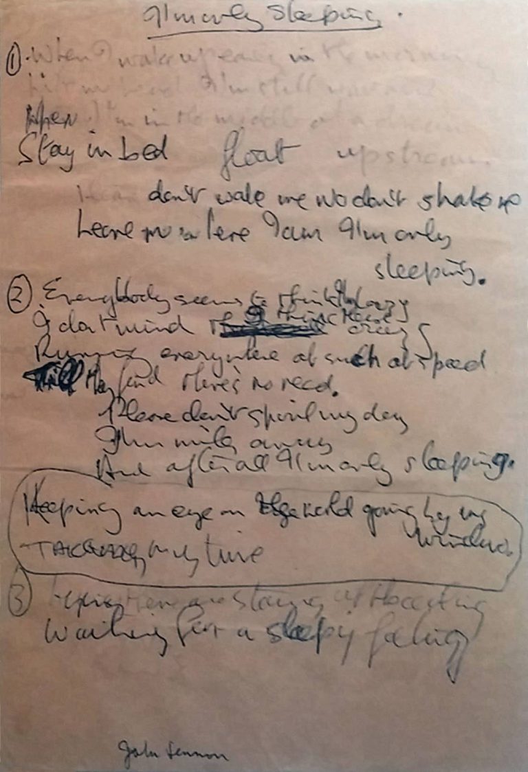 John Lennon's handwritten lyrics for I'm Only Sleeping, 1966