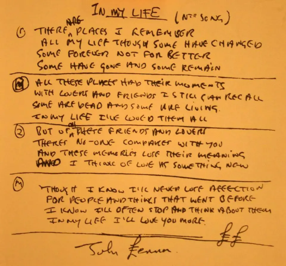 In My Life John Lennon Handwritten Lyrics the Beatles Print -  Canada