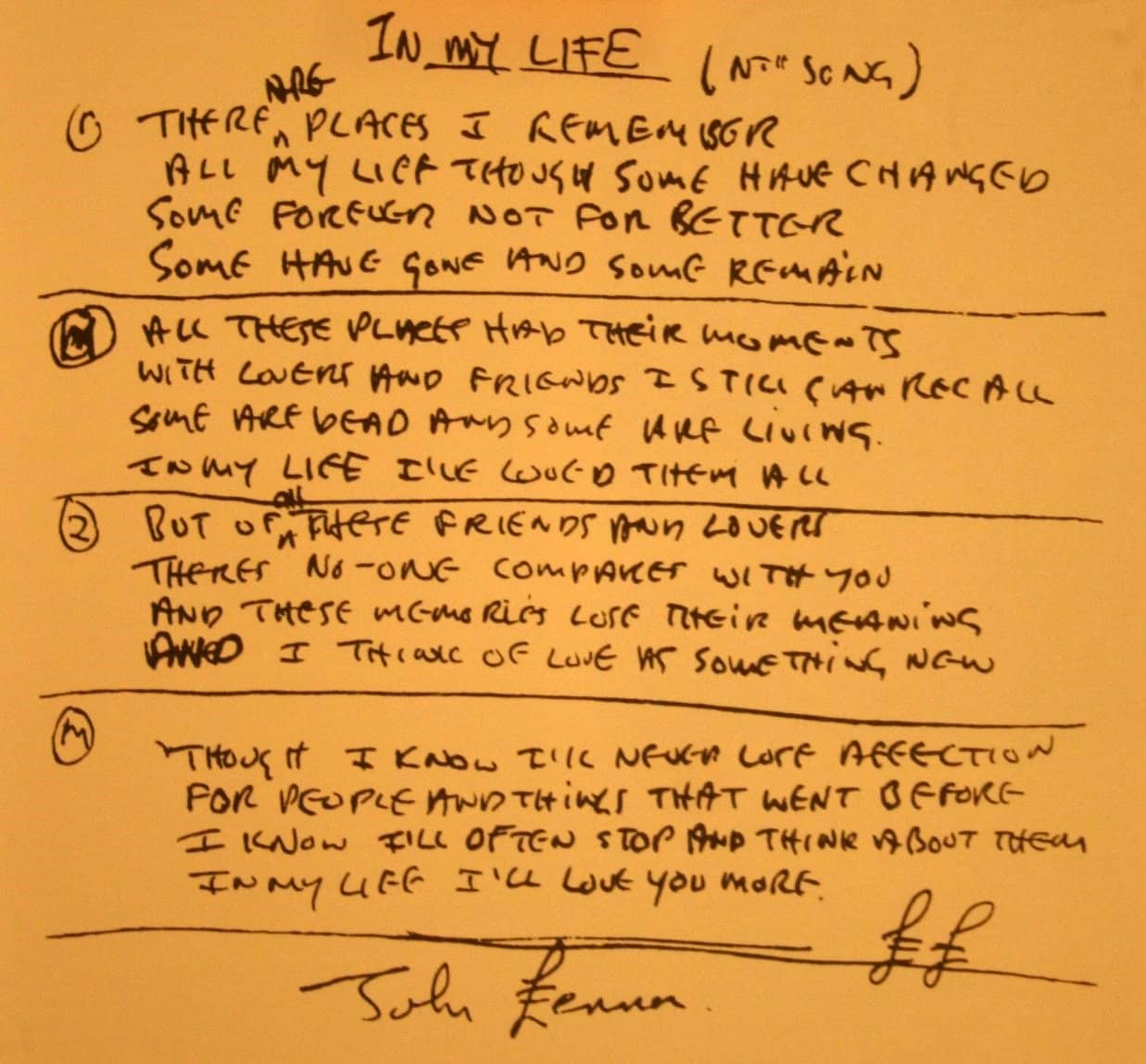 John Lennon S Handwritten Lyrics For In My Life The Beatles Bible