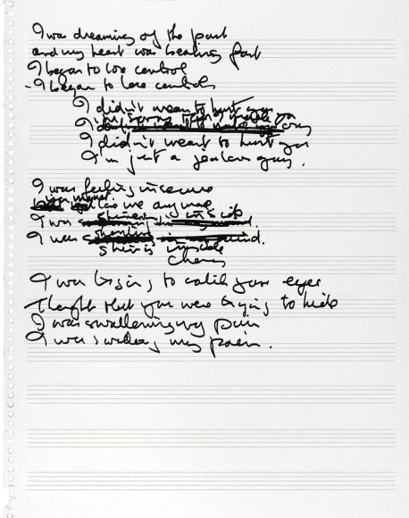 John Lennon's handwritten lyrics for Jealous Guy