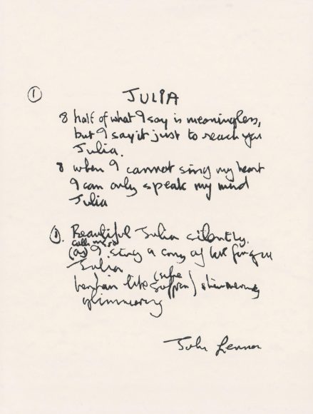 John Lennon's handwritten lyrics for Julia