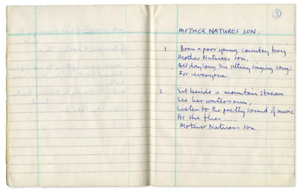 Paul McCartney's handwritten lyrics for Mother Nature's Son
