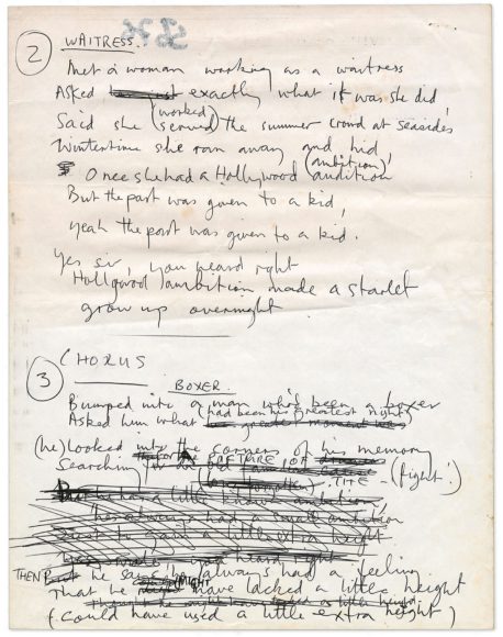 Paul McCartney's handwritten lyrics for Average Person