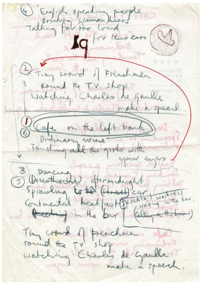 Paul McCartney's handwritten lyrics for Café On The Left Bank