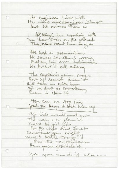 Paul McCartney's handwritten lyrics for Despite Repeated Warnings