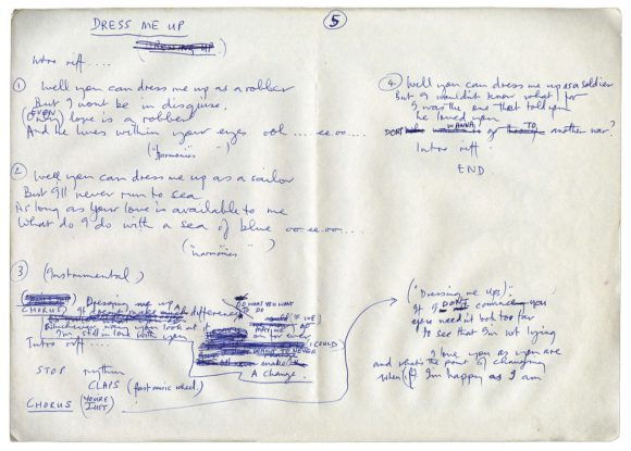 Paul McCartney's handwritten lyrics for Dress Me Up Like A Robber