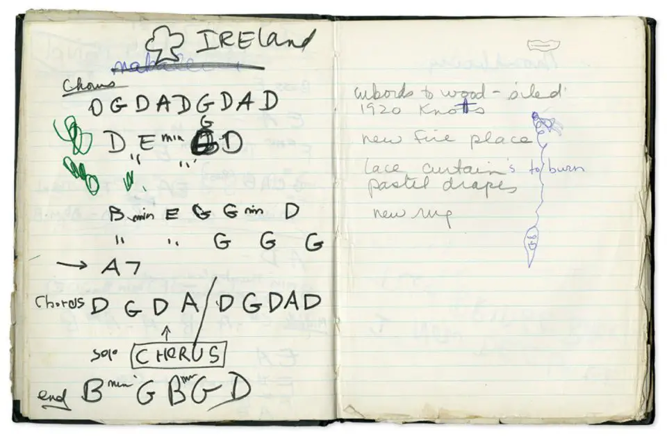 Paul McCartney's handwritten notes for Give Ireland Back To The Irish
