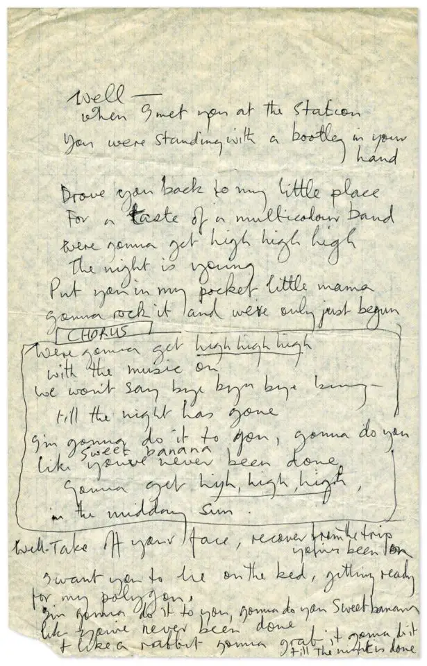 Paul McCartney's handwritten lyrics for Hi, Hi, Hi