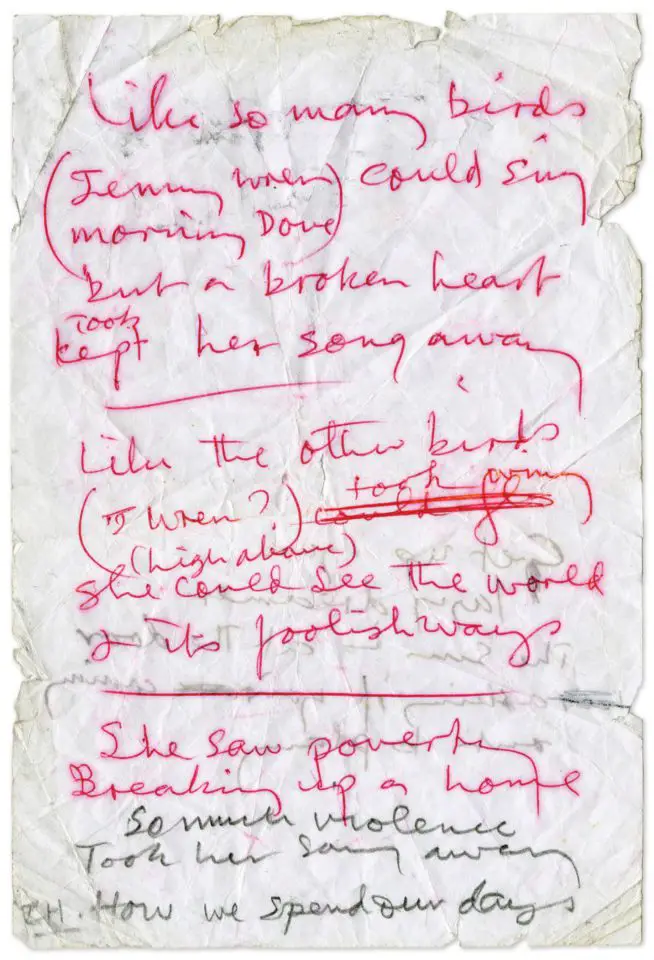 Paul McCartney's handwritten lyrics for Jenny Wren