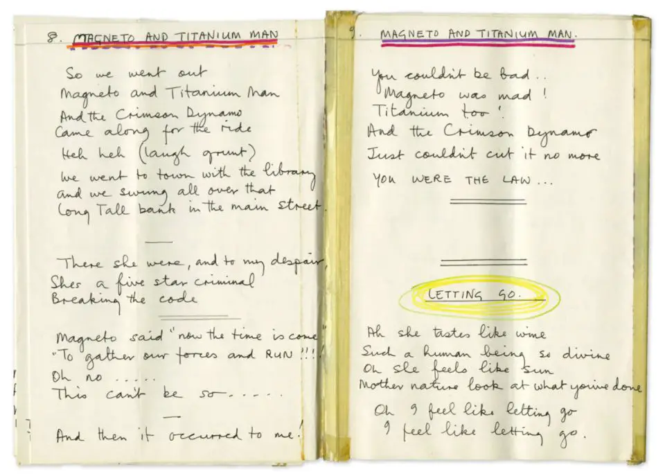 Paul McCartney's handwritten lyrics for Magneto And Titanium Man