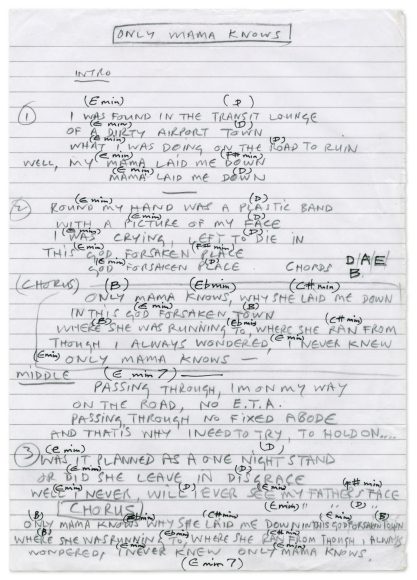 Paul McCartney's handwritten lyrics for Only Mama Knows