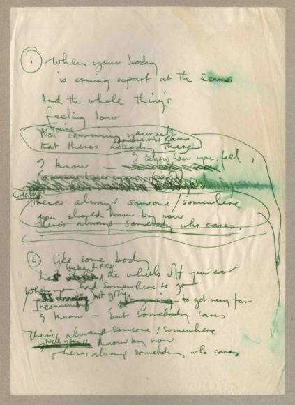 Paul McCartney’s handwritten lyrics for Somebody Who Cares