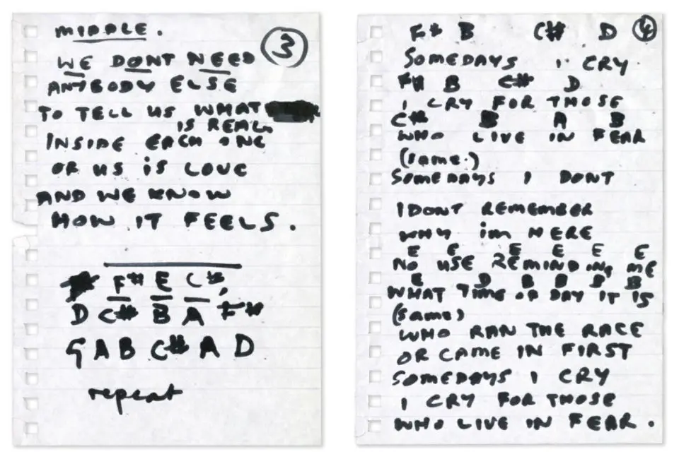 Paul McCartney's handwritten lyrics for Somedays