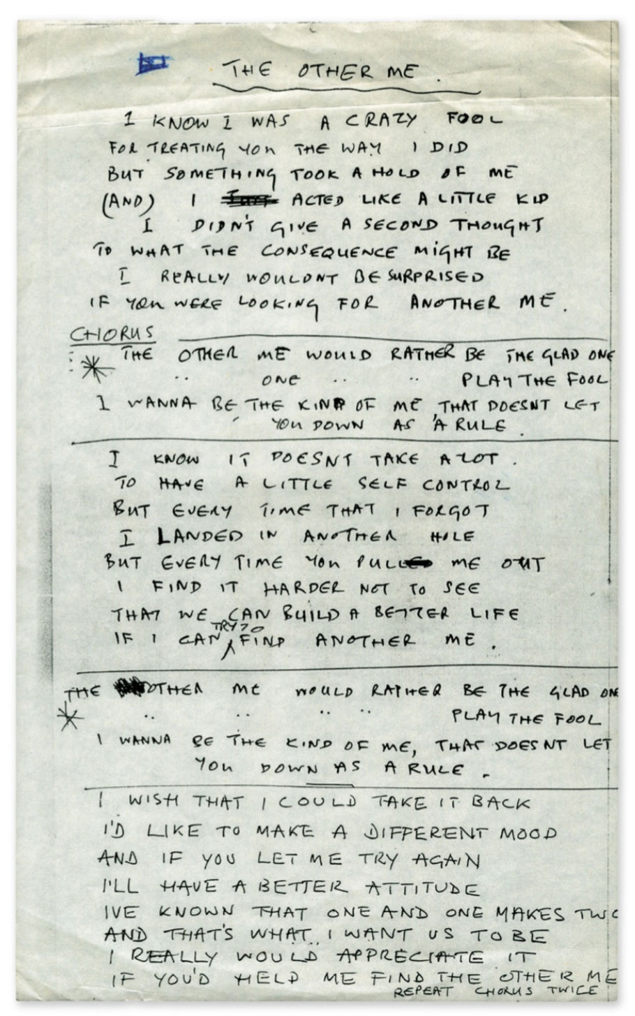 Paul McCartney’s handwritten lyrics for The Other Me | The Beatles Bible