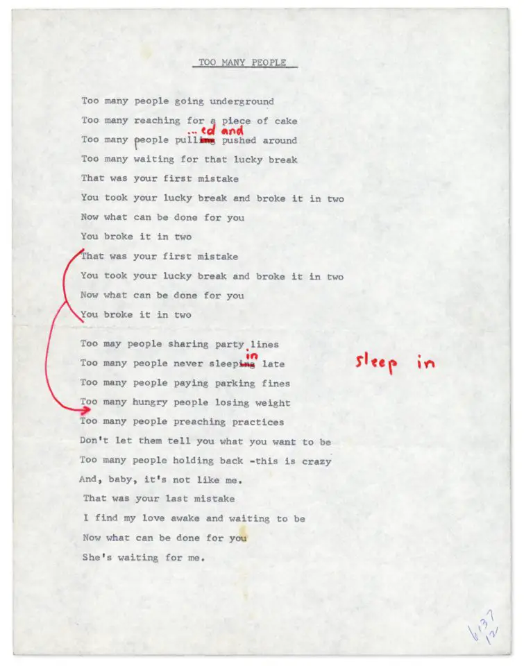 Paul McCartney's lyrics for Too Many People