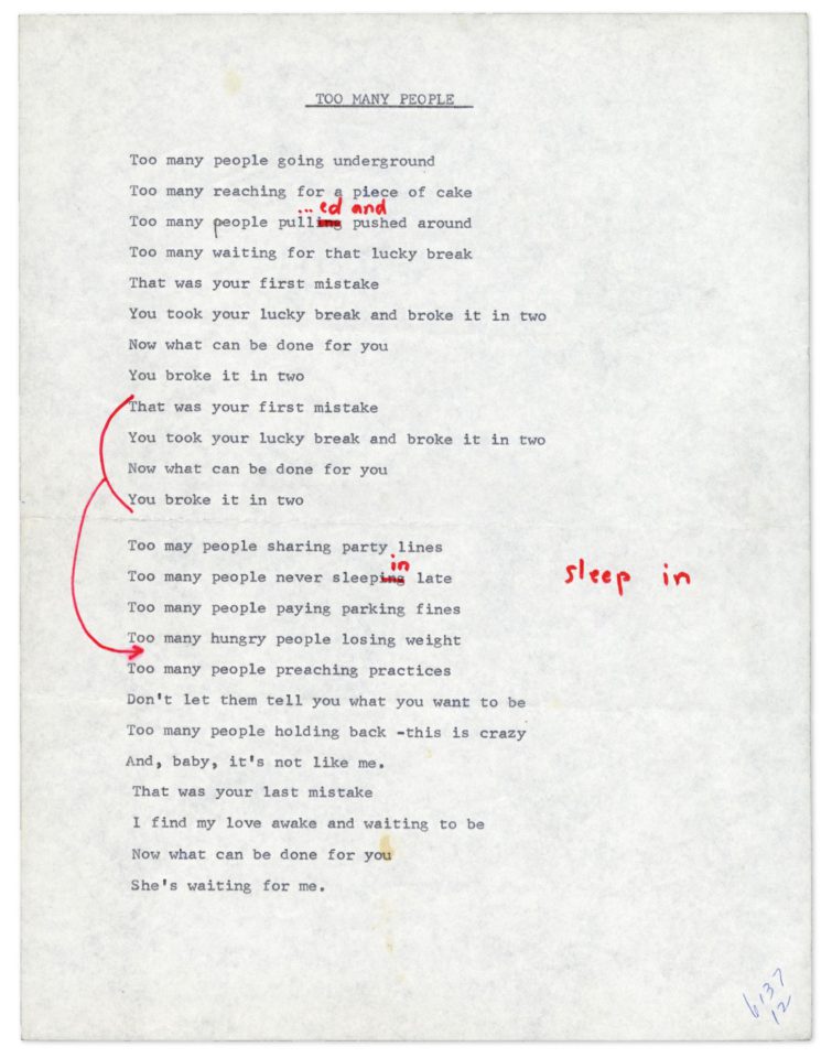 Paul McCartney's lyrics for Too Many People