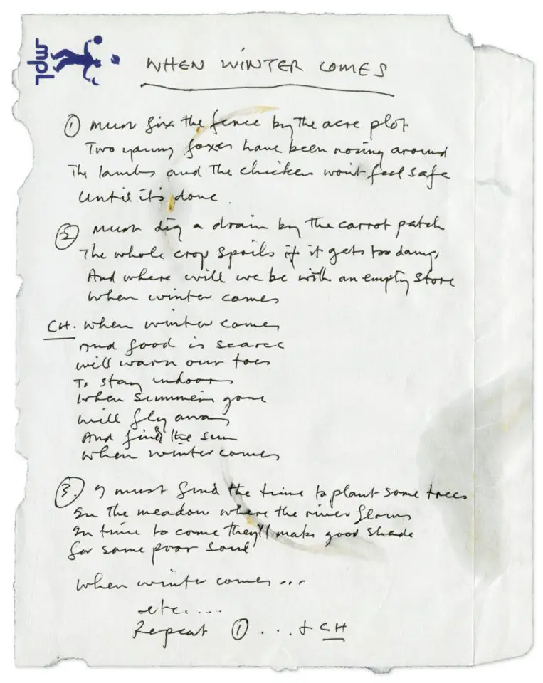 Paul McCartney's handwritten lyrics for When Winter Comes