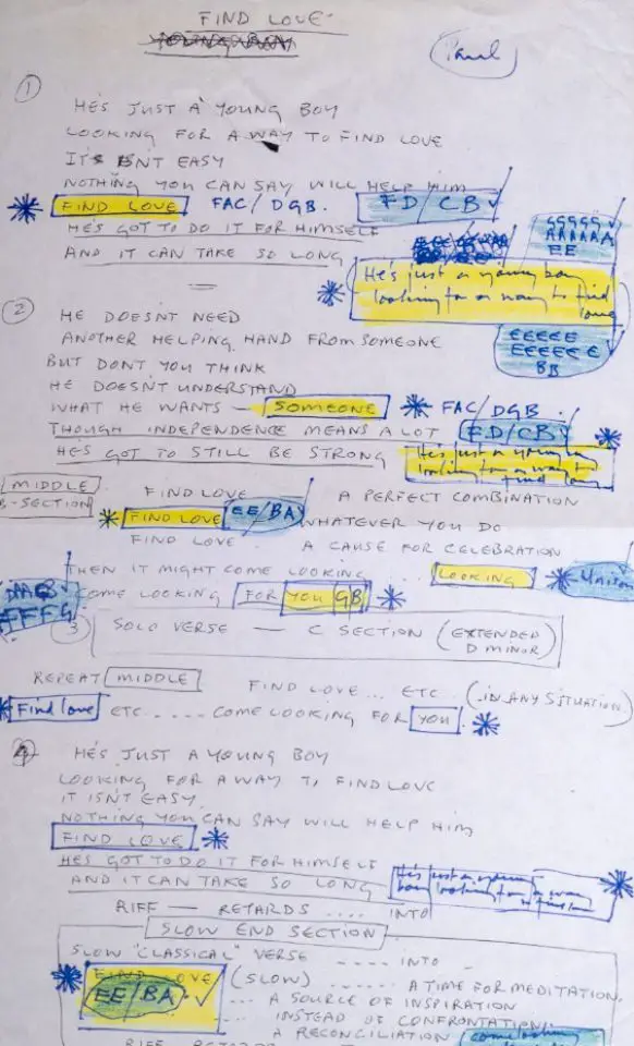 Paul McCartney’s handwritten lyrics for Young Boy