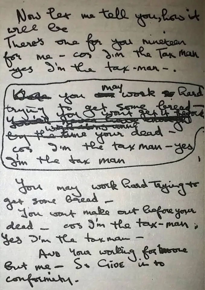 George Harrison's lyrics for The Beatles' song Taxman