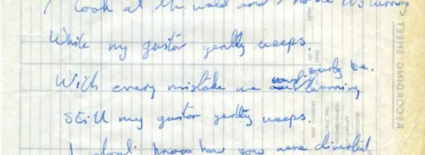 George Harrison's handwritten lyrics for While My Guitar Gently Weeps