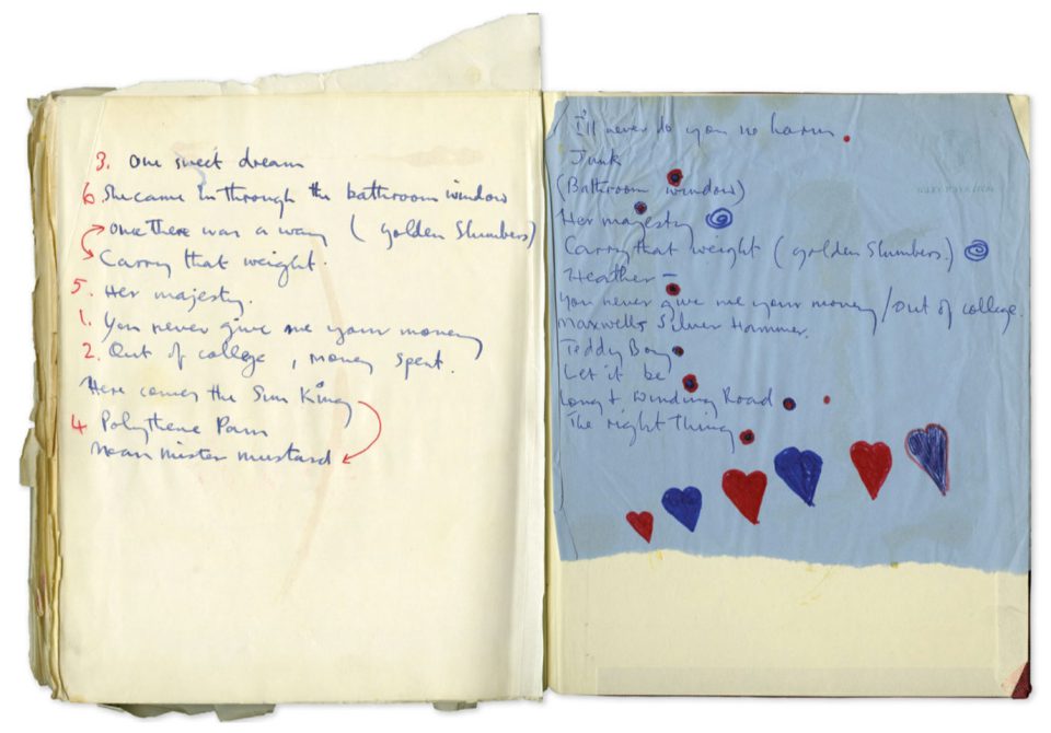 Paul McCartney's notes for the Abbey Road medley